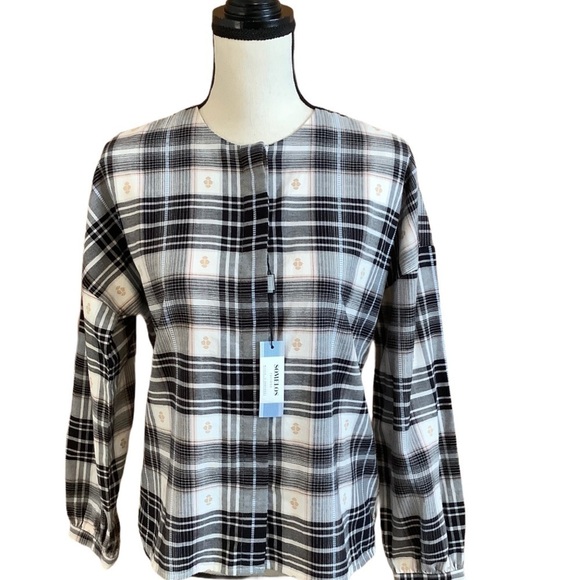 NWT Somelos Black & White Plaid Shirt Sz-S - Picture 1 of 5